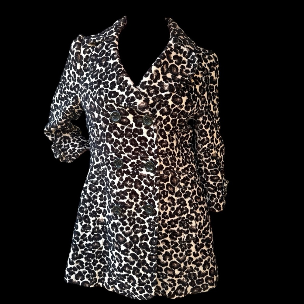 Vintage‎ Cheetah Print jacket woven print tapestry double breasted collared XS S